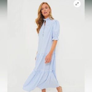 Pomander Place Blue Stripe Seersucker Selena Maxi Dress